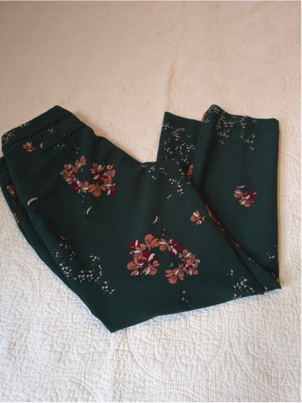Women's CAROLINA BELLE Forest Emerald Green Floral Trousers Size 8 OfficeSiren - Picture 3 of 13
